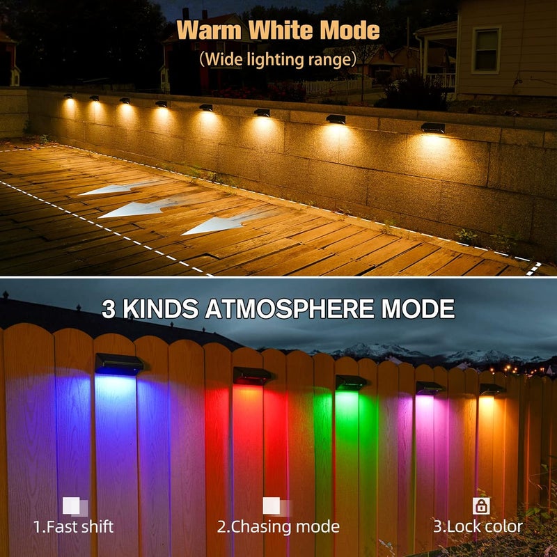 Aulanto Solar Fence Lights 4 Pack-Plus,100 Lumen Big Outdoor Solar Light IP65 Waterproof, Warm White and 10 RGB Modes,Fence Lights Otdoor Solar Lighting for Backyard,Garden,Fence,Wall,Deck,Stairs. - Image 5